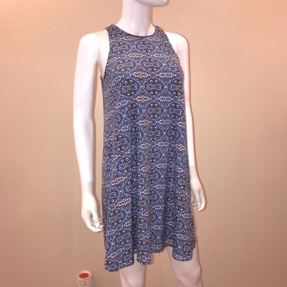 Pink Rose Mini Dress Size S Blue Sleeveless Halter Beachy Resort Relaxed Fit